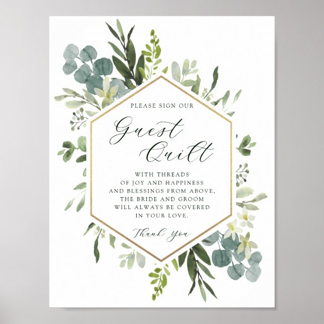 Poster Quilt convidado de casamento do Watercolor Greener (Frente)