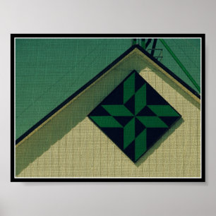 Poster Quilt de celeiro verde e preto, Faux Vintage