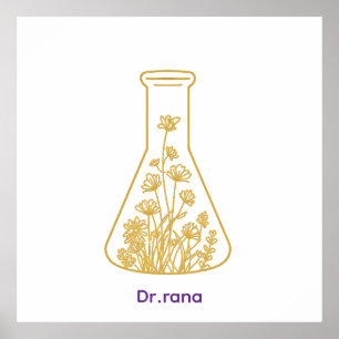 Poster Química Moderna do Ouro - Arte Floral em Frasco - 