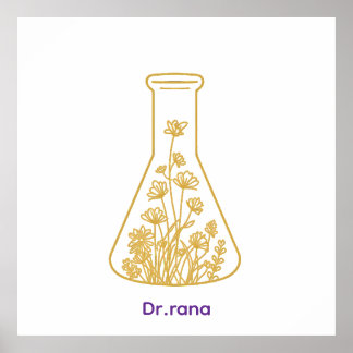 Poster Química Moderna do Ouro - Arte Floral em Frasco - 