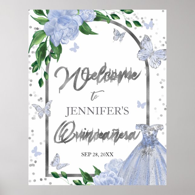 Poster Quinceanera Butterflys Dusty Blue - Sinal de boas- (Frente)