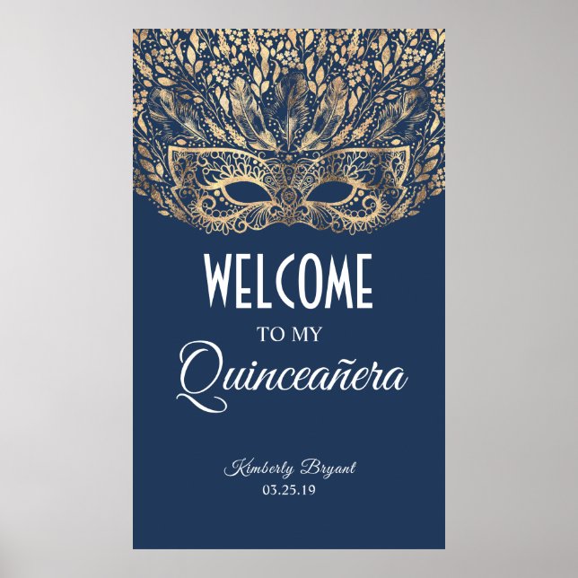 Poster Quinceañera Dourada Mask Welcome (Frente)