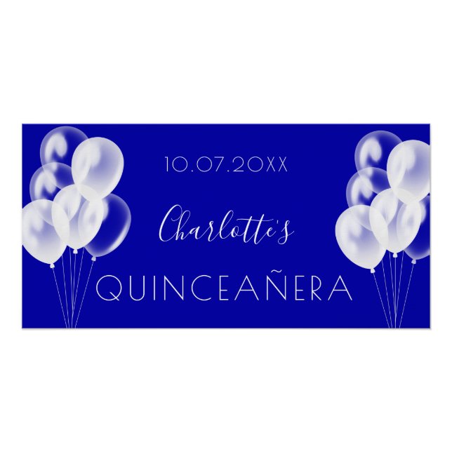 Póster Quinceanera - festa real de balões brancos (Frente)