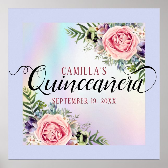 Poster Quinceañera Floral Romântica Enlegante (Frente)