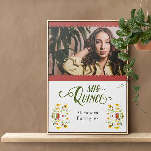 Poster Quinceanera Foto Floral Mexicana Vermelha Tradicio