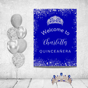 Poster Quinceanera, glitz azul real de prata bem-vinda