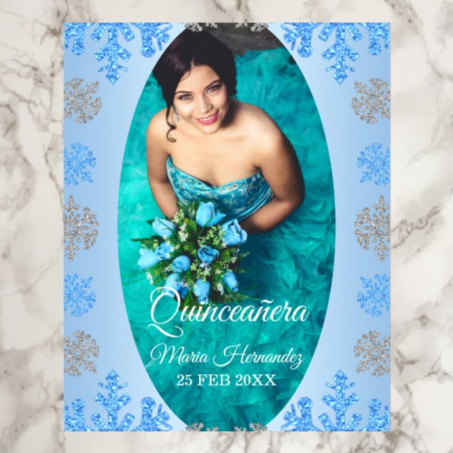 Poster Quinceañera Ice Blue Silver Floco de Neve de inver (Criador carregado)