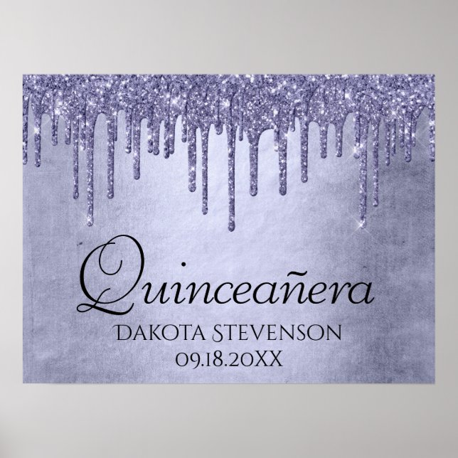 Poster Quinceanera lavanda | Grelha De Grelha Roxa Chic (Frente)