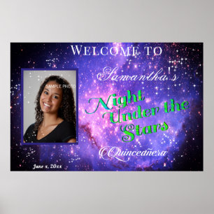 Poster Quinceanera Neon Sob as Estrelas Galáxia Quince