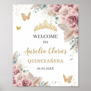 Poster Quinceañera Pampas Escamas Borboletas Florais