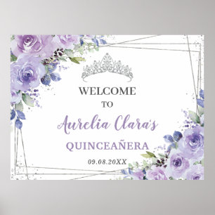 Poster Quinceañera Purple Lilac Floral Borboletas