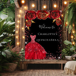 Poster Quinceanera red black dress florais bem-vindos