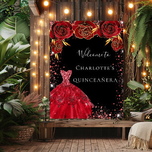 Poster Quinceanera red black dress florais bem-vindos