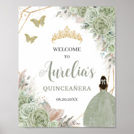 Poster Quinceañera Sage Green Floral Pampas Grass Boas-vi