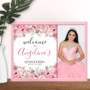 Poster Quinceanera Sinal de Boas-Vindas de Foto Floral Ro