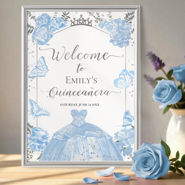 Poster Quinceanera - Sinal de Boas-Vindas Dusty Blue Dres (Criador carregado)