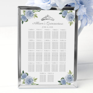 Poster Quinceanera Tiara Prata Floral Azul Gráfico de Ass