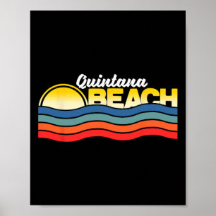 Poster Quintana Beach Texas Retro Vintage Surfer Souvenir