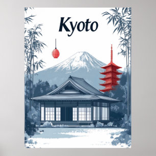 Poster Quioto: Templo Japonês, Pagoda e Montanha