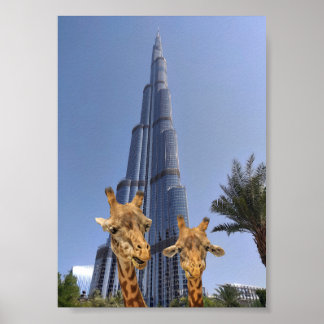 Poster Quirky Girafes em Burj Khalifa Wall Art