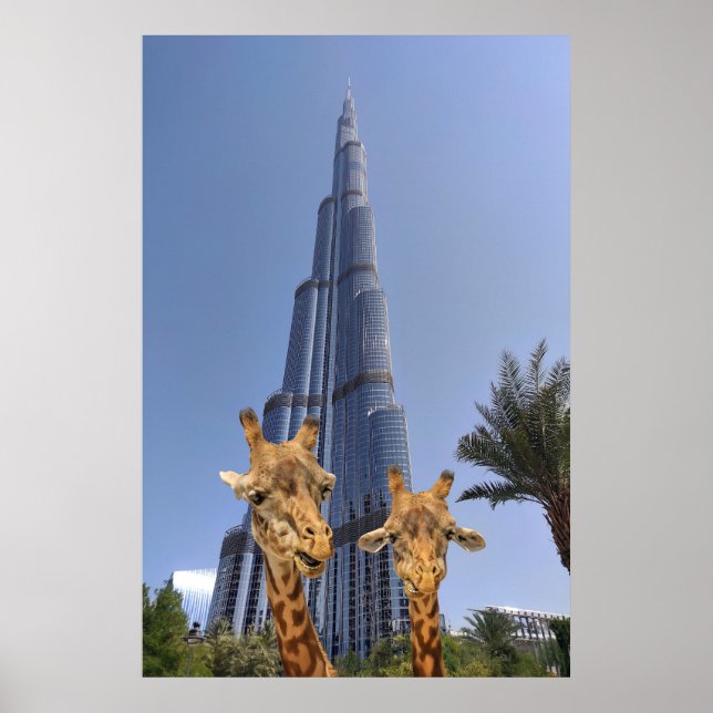 Poster Quirky Girafes em Burj Khalifa Wall Art (Frente)