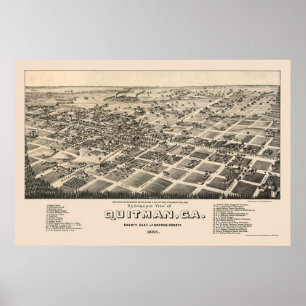 Poster Quitman, mapa panorâmico de GA - 1885