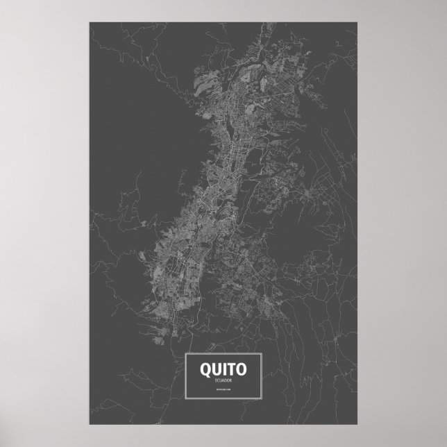 Póster Quito, Equador (branco no preto) (Frente)