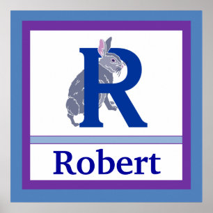Poster R é para Rabbit e Boy Wall Art para Crianças