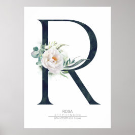 Poster R - Letra Monograma Flores Brancas e Verde