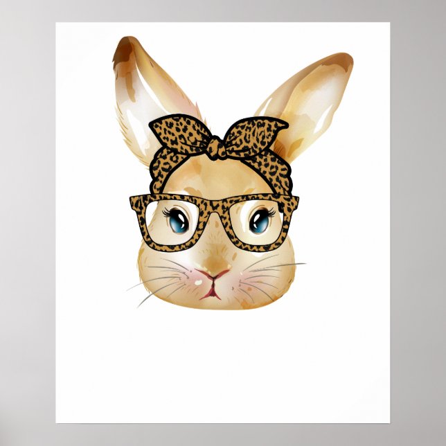 Poster rabbit bow glass leopard, retro, vintage (Frente)