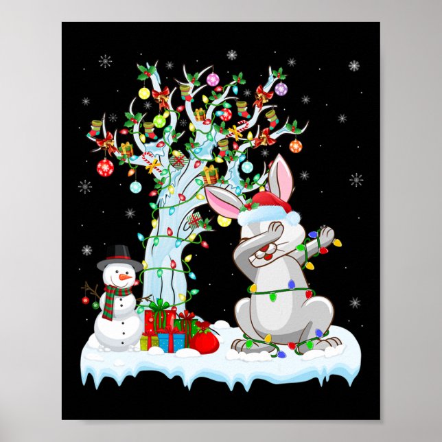 Poster Rabbit Ilumina Árvore Xmas Engraçado Rabbit Dabbin (Frente)