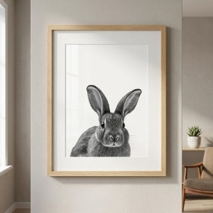 Poster Rabbit Woodland Modern Retrato preto