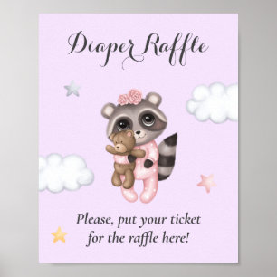 Poster Raccoon Animal Girl Chá de fraldas Raffle