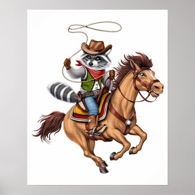 Poster Raccoon Cowboy Rodeo (Frente)