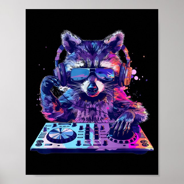 Poster Raccoon Dj Edm Techno House Music Funny Animal Lov (Frente)
