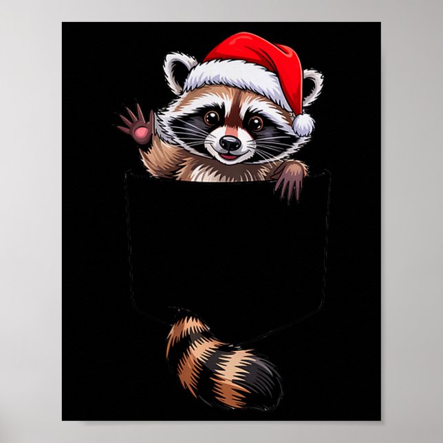 Poster Raccoon In Cket Funny Xmas Santa Hat Graphic  (Frente)
