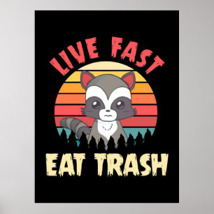 Poster Raccoon Lover Live Fast Comer Lixo