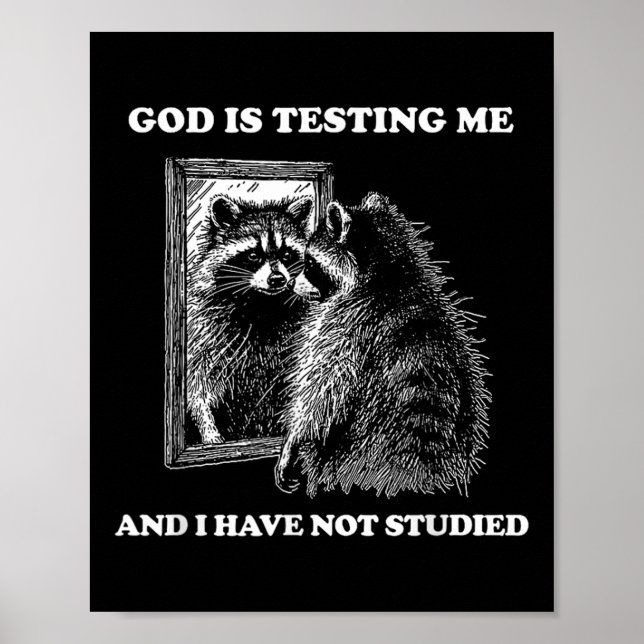 Poster Raccoon Meme Engraçado Dizer Que Deus Está Me Test (Frente)