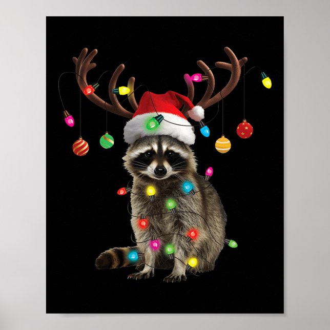 Poster Raccoon Natal Luzes Engraçadas Família do Partido  (Frente)