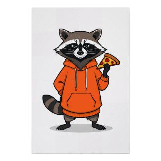 Póster Raccoon Pizza Poster – Funny Cartoon Pizza Art