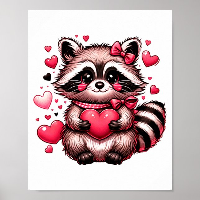 Poster Raccoon Valentine Hearts  (Frente)