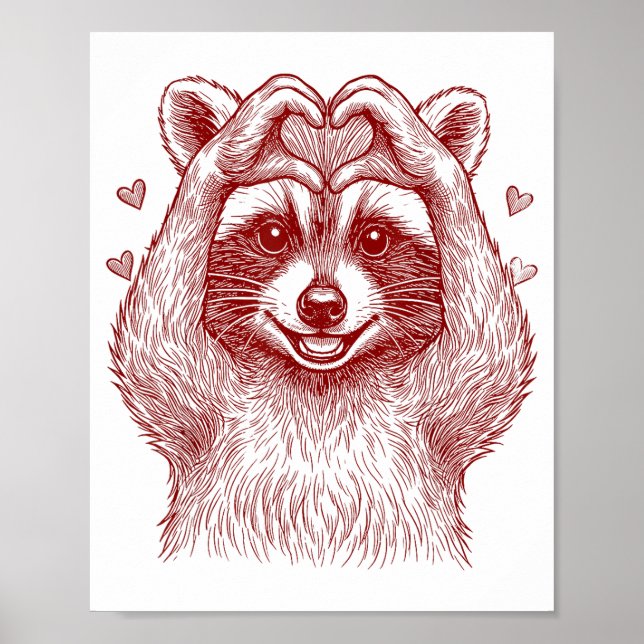 Poster Raccoon Valentines Day Funny Feral Raccoon Love He (Frente)