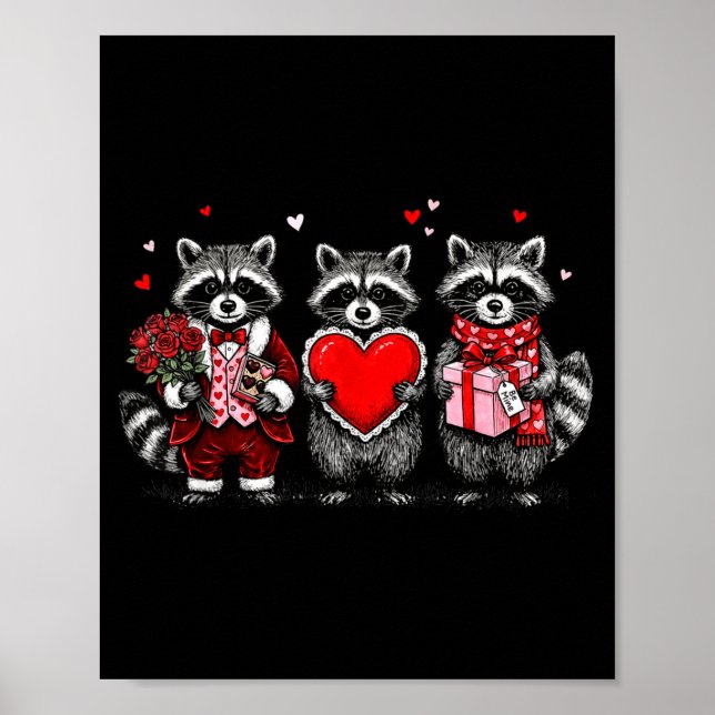 Poster Raccoon Valentines Day Funny Feral Raccoon Love He (Frente)