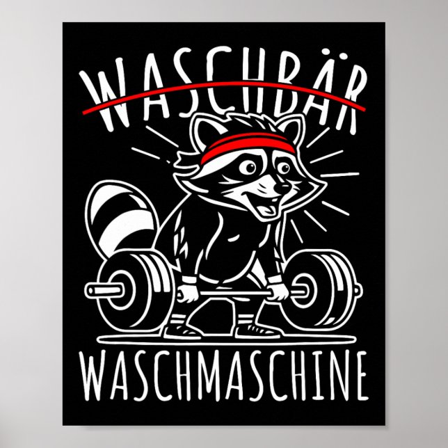 Poster Raccoon Washing Machine Raccoon Malhação Bodybuild (Frente)