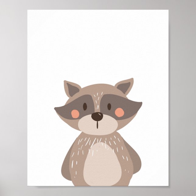 Poster Raccoon Woodland Animal Nursersery Wall Art Impres (Frente)