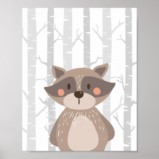 Póster Raccoon Woodland Animal Nursersery Wall Art Impres (Frente)
