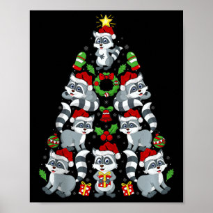 Poster Raccoon Xmas Decoration Santa Hat Raccoon Christma