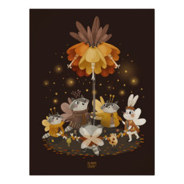 Póster Raccoons Magic Flower