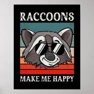 Poster Raccoons me fazem feliz Presente de Vintage Raccoo
