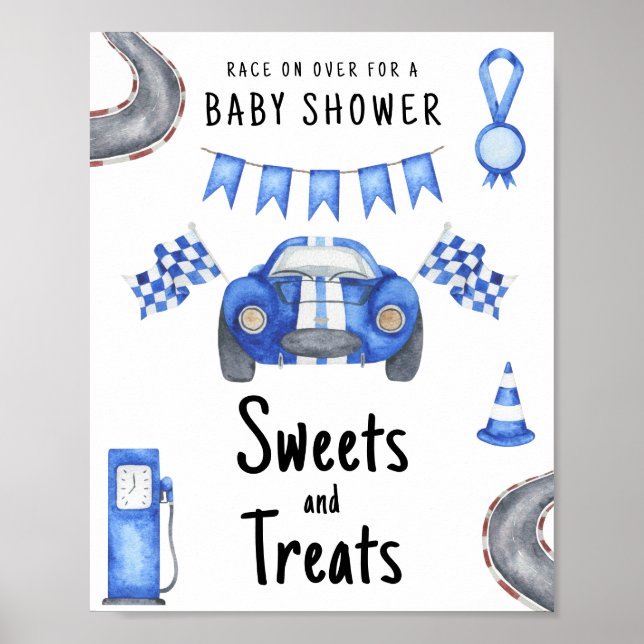 Poster Race car baby shower Sweets and treats (Frente)